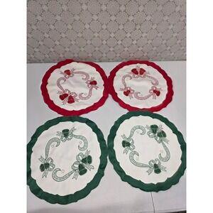 Christmas Holiday Embroidered Bell Ribbon Set of 4 Doilies Christmas Decor‎